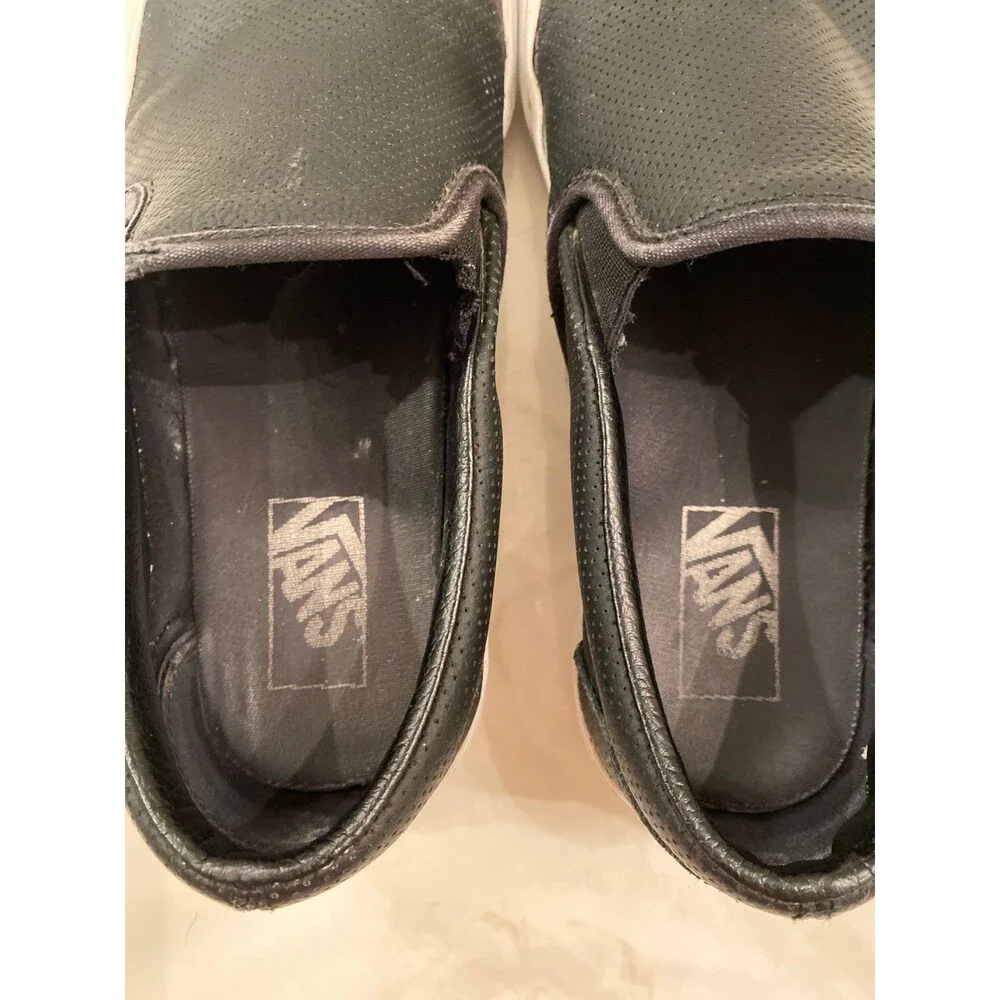 Vans Shoes Unisex Sneaker Slip-On Black Perforated Leather Size 10 (W)‎ 8.5 (M)